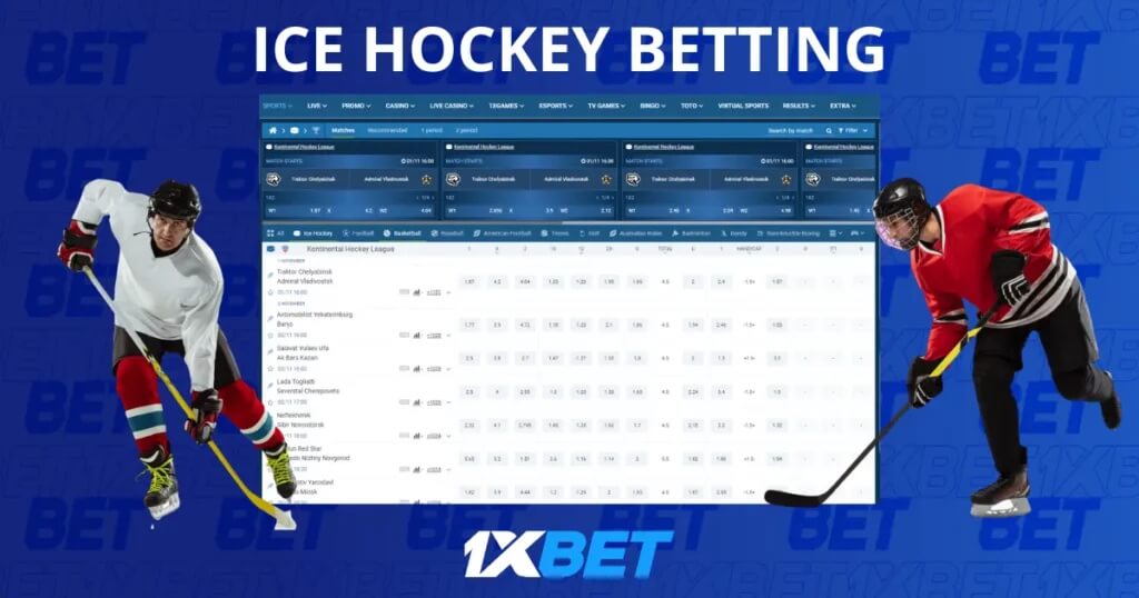 NHL 2026 - لاعبو هوكي بجانب صفحة رهانات 1xBet