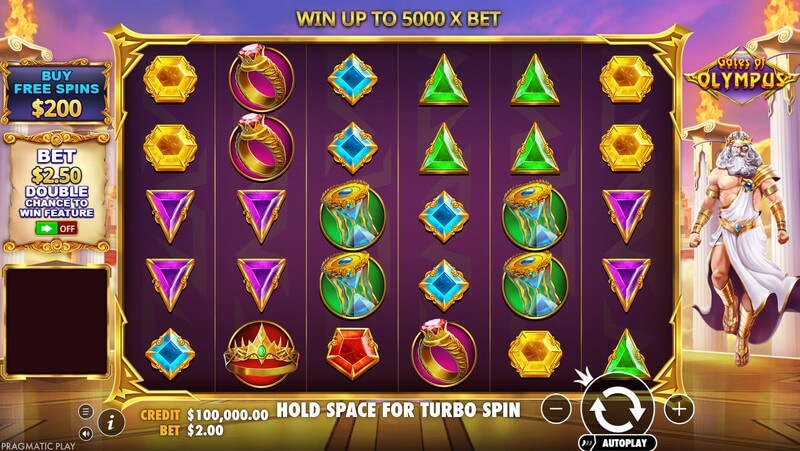 Gates of Olympus écran de jeu avec Zeus