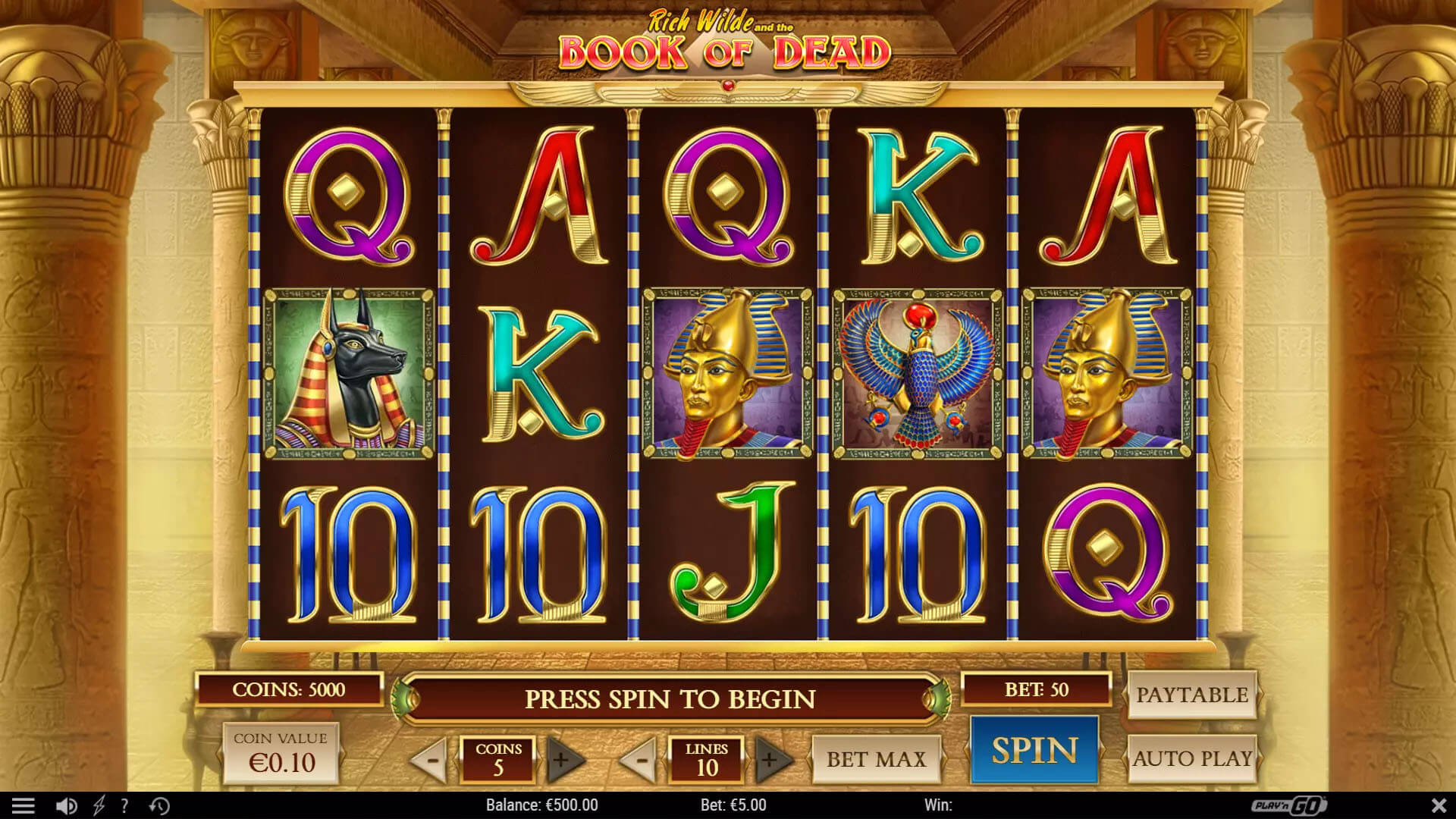 Book of Dead Play'n GO écran de jeu dans le tombeau
