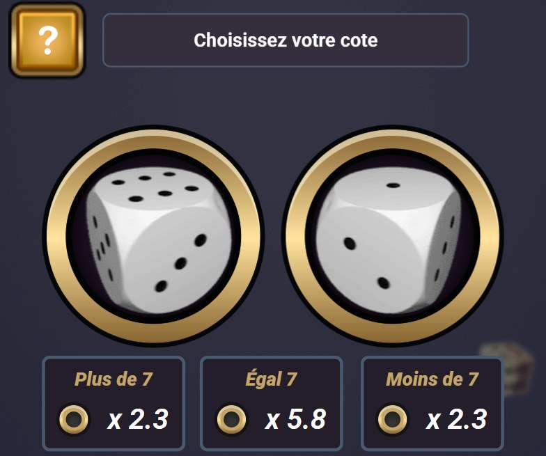 Under and Over 7 : deux dés et trois paris Plus de 7, Égal 7, Moins de 7