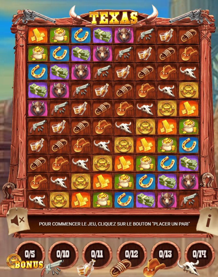 Texas grid of 80 cells with symbol progress bars