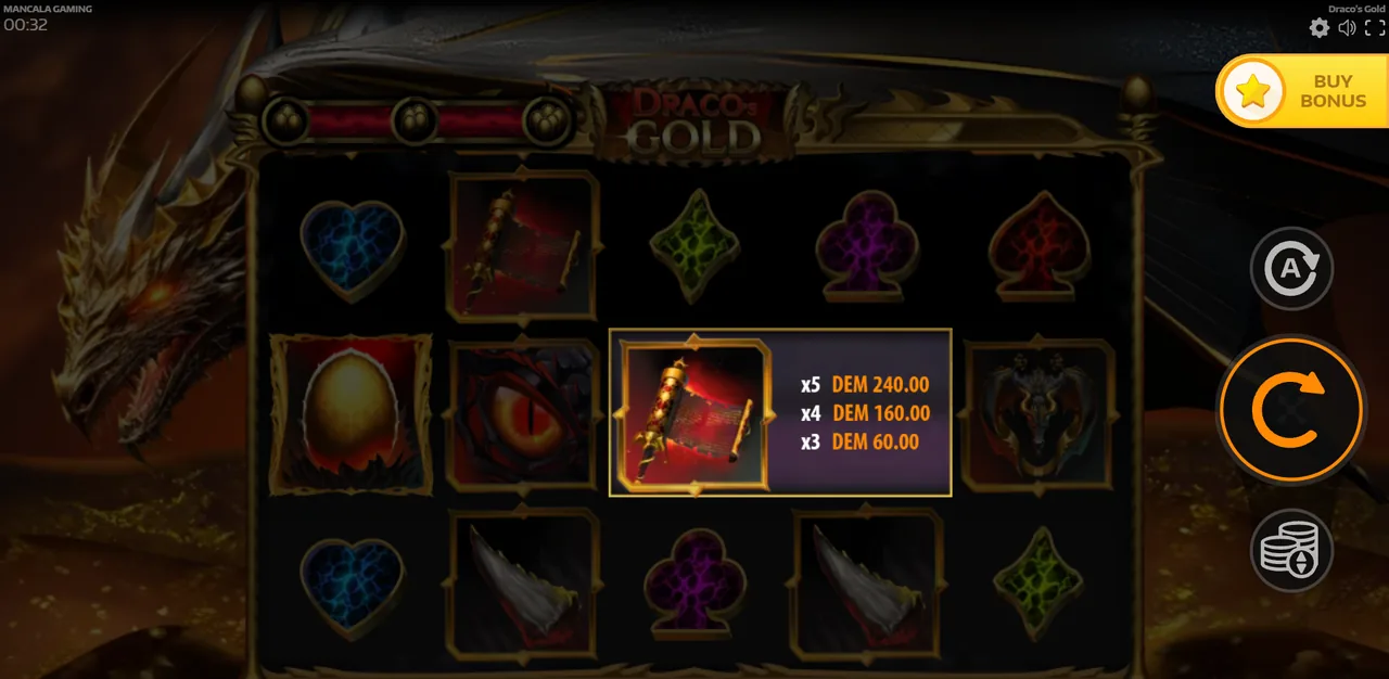 Draco's Gold - écran de jeu