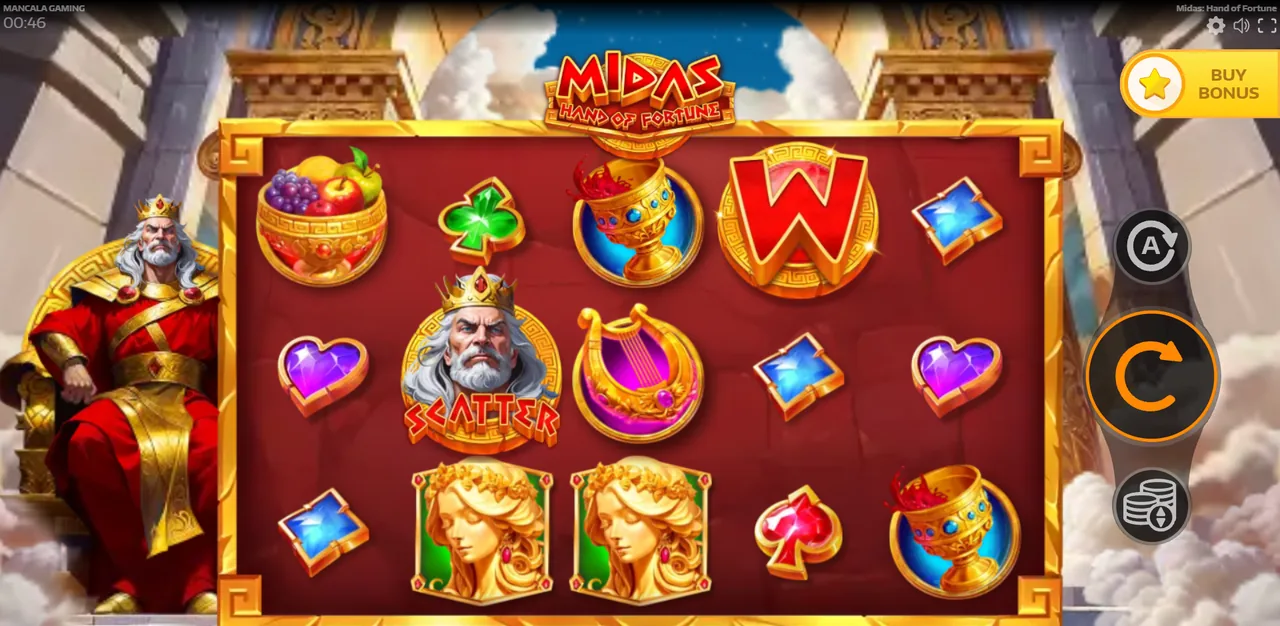 Midas: Hand of Fortune - grille en cours de partie