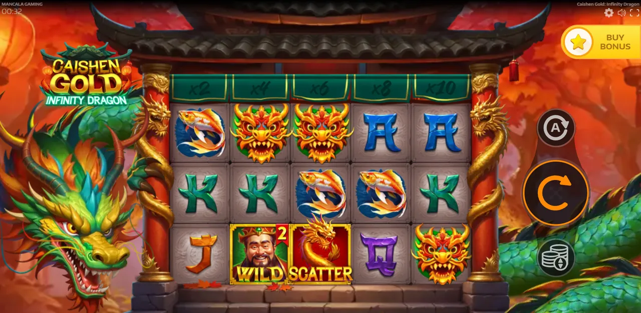 Caishen Gold: Infinity Dragon - grille en cours de partie