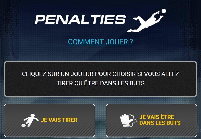 Penalties: شاشة البداية مع التعليمات والدوران المتاحان، التسديد أو حراسة المرمى