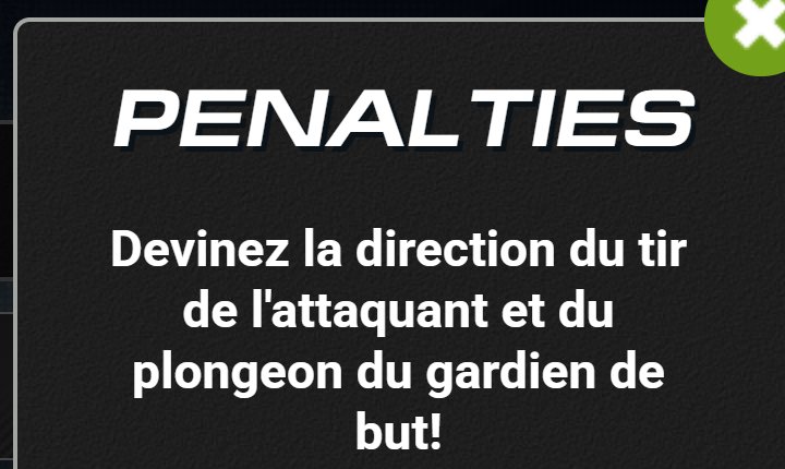 Penalties: نافذة القواعد التي تلخص فكرة اللعبة، توقع اتجاه التسديدة وارتماءة حارس المرمى