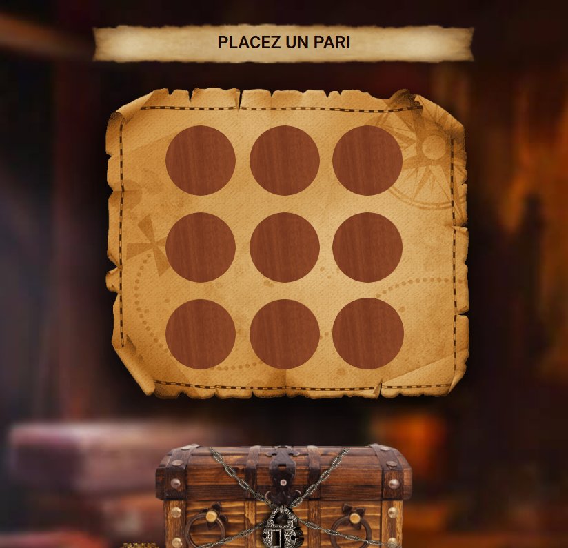 Pirate Chest: treasure map with nine empty spots and the padlocked chest