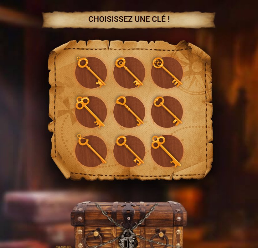 Pirate Chest: nine keys laid out on the map, the player picks one