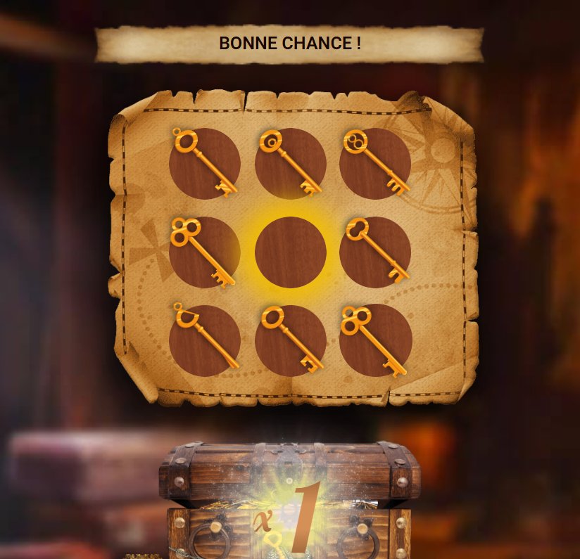 Pirate Chest: the chosen key opens the chest, revealing the x1 multiplier