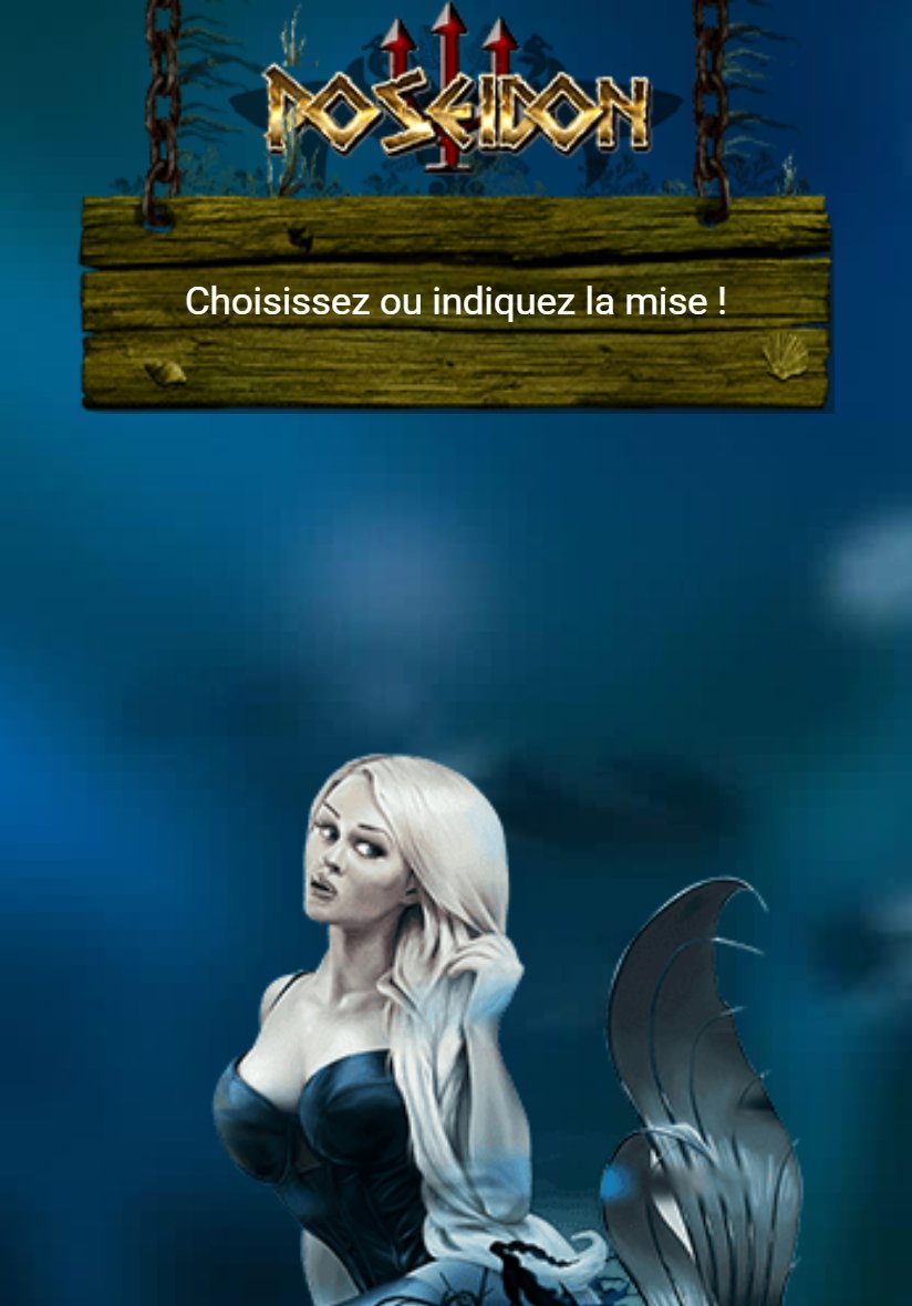 Poseidon: underwater start screen with the mermaid and the prompt to choose a stake