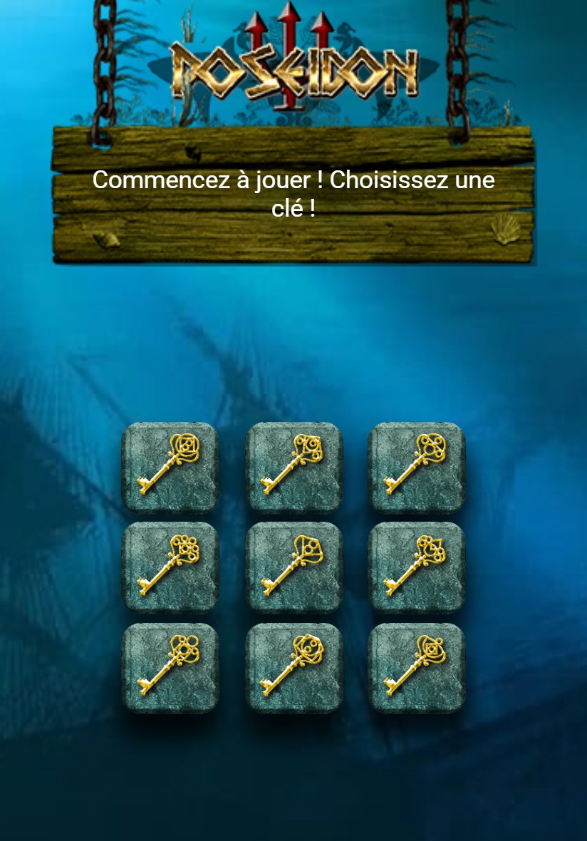 Poseidon: grid of nine stone keys, the player picks one