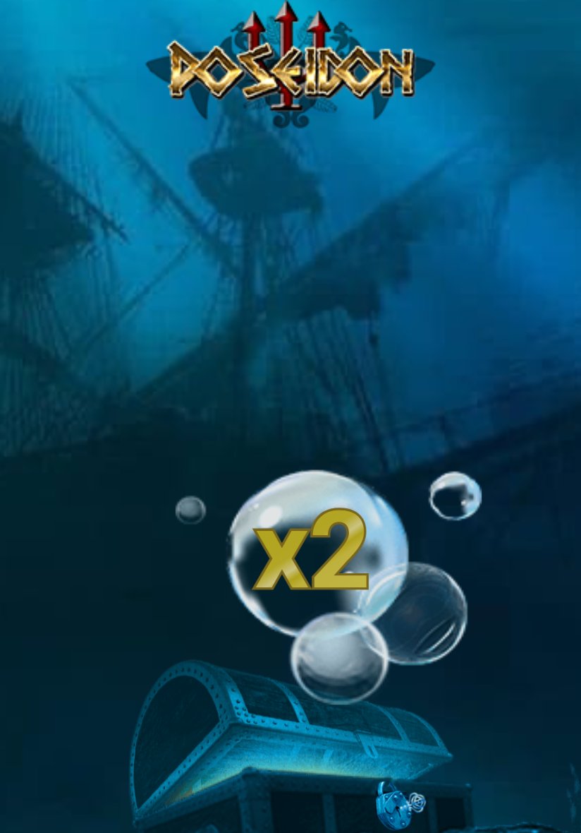 Poseidon: the chest opens on the seabed and a bubble shows the x2 multiplier