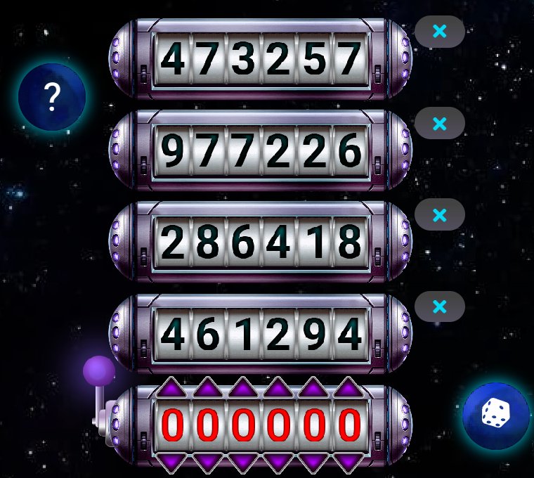 Star Lotto: four six-digit reels above the main reel with its arrows and lever