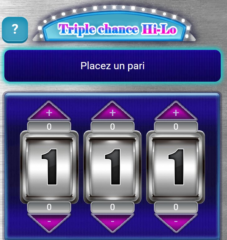 Hi-lo Triple Chance: لافتة مضيئة وثلاث بكرات فضية مع مثلثي الزائد والناقص