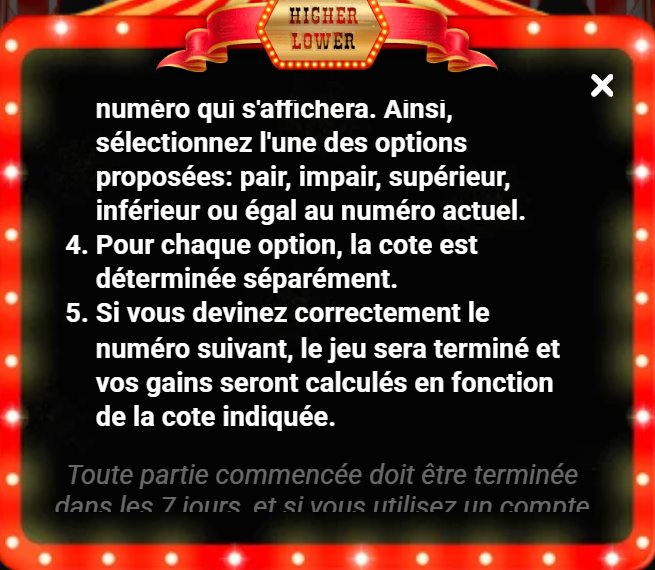 Fair Higher vs Lower : suite des règles, cote par option et fin de partie