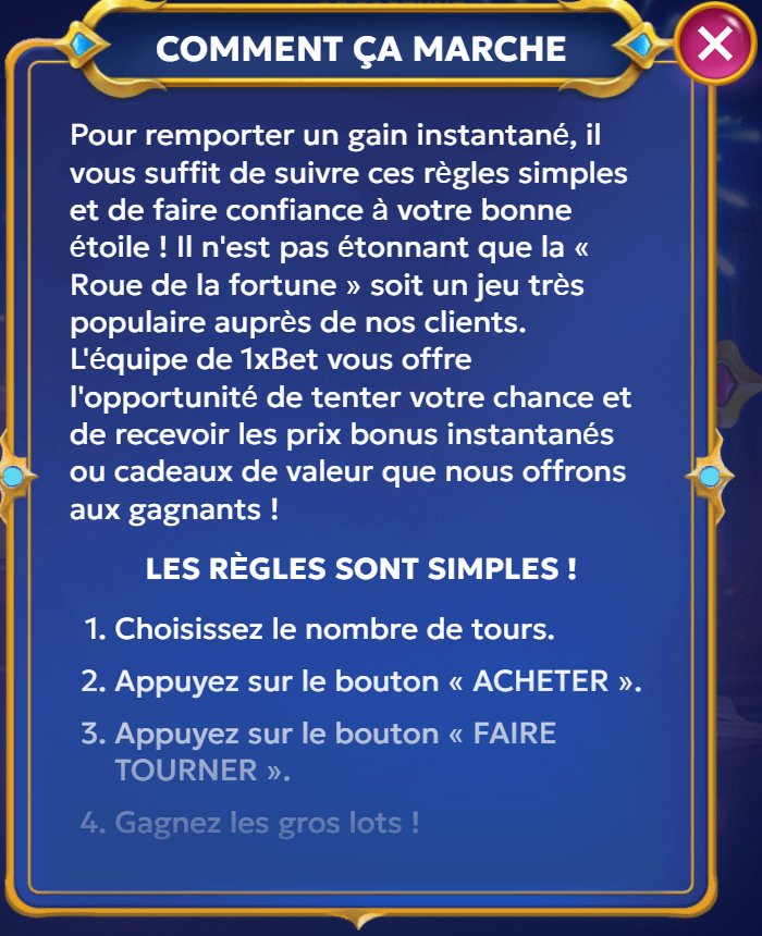 Wheel of Fortune : fenêtre Comment ça marche, les quatre règles