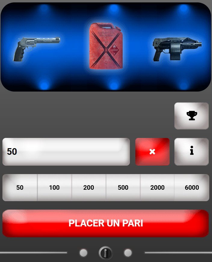 Grand Theft Auto: blue window with three symbols, bet field, chips and the red Place a bet button