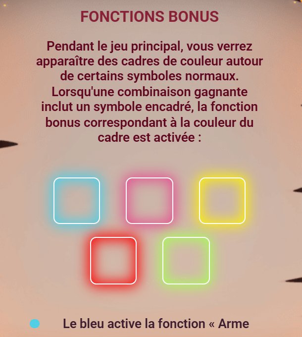 Gems Bonanza : règles des cadres de couleur, bleu, rose, jaune, rouge et vert