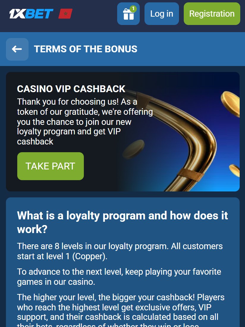 Casino VIP Cashback offer card and loyalty levels