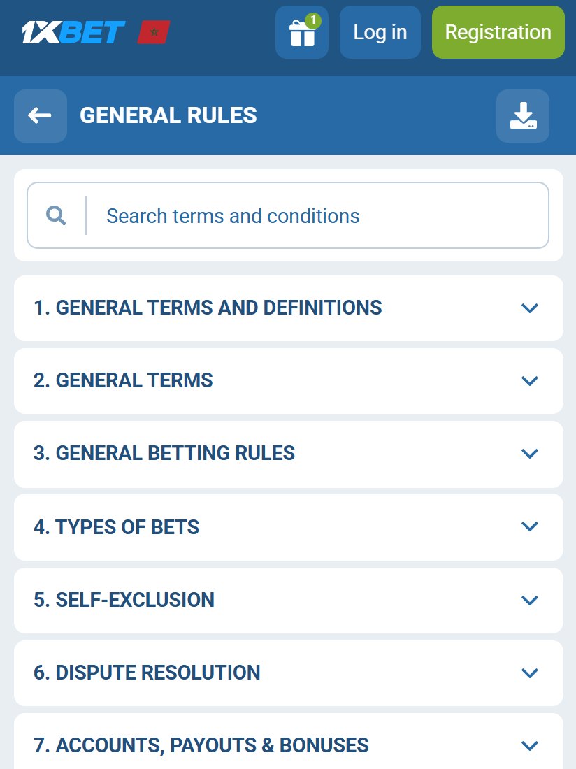 Numbered contents list with a search field for the terms