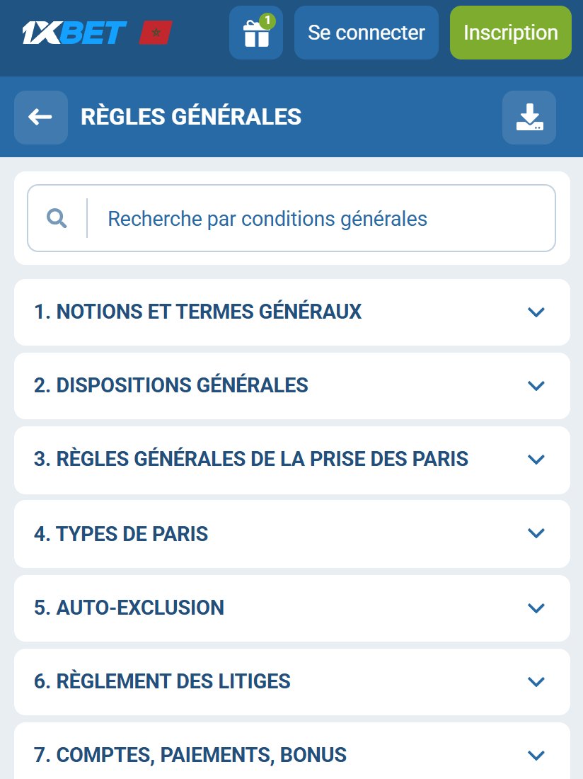 Sommaire des sections numérotées avec champ de recherche dans les conditions