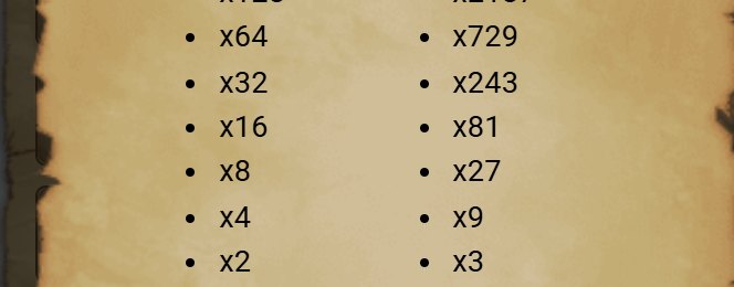 Cell odds listed in the rules