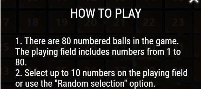 X-Keno: the How to play window