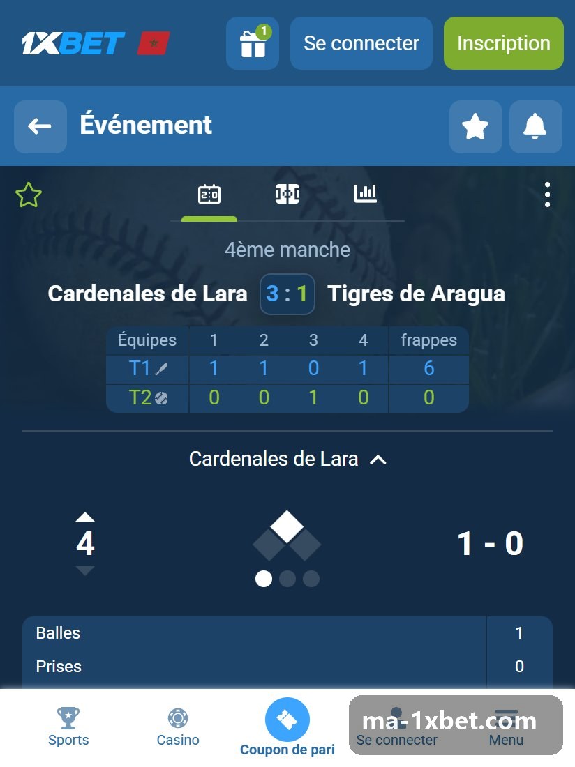 Baseball 2026 - match en 4e manche avec la marque de chaque manche