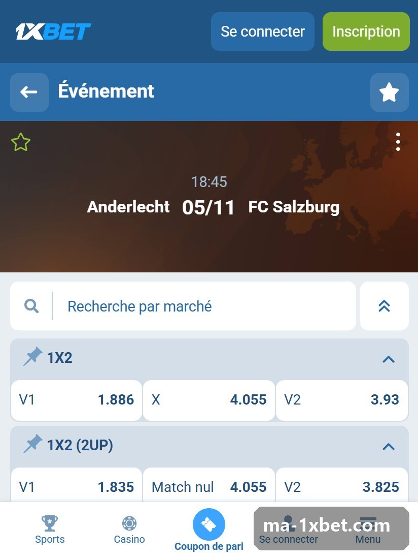 UEFA Europa League: one fixture page and its first markets