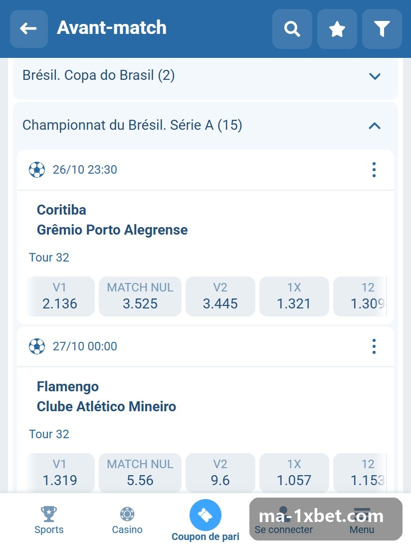 Championnat du Brésil. Série A : rencontres du Brasileirão dans la ligne
