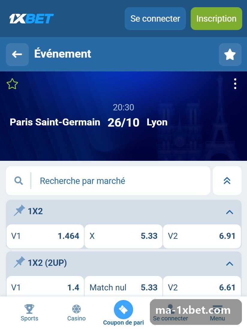 France. Ligue 1: Ligue 1 match page with 1X2