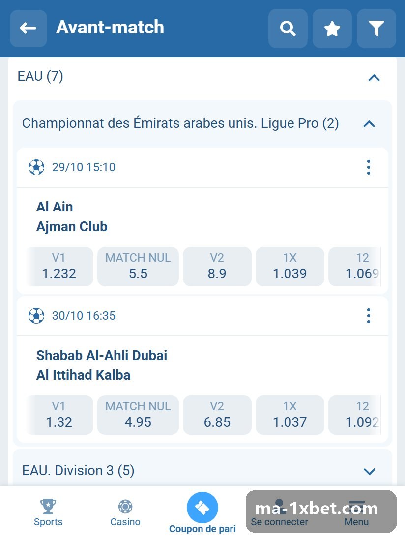 UAE. Pro League: UAE league fixtures in the pre-match line