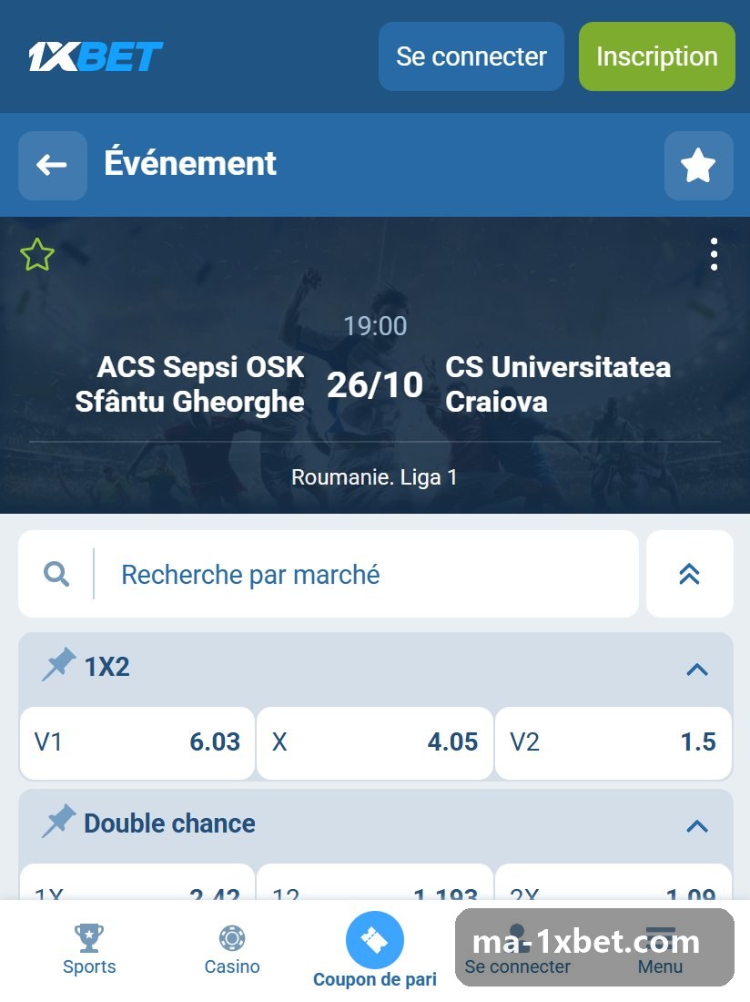 Roumanie. Liga 1 : fiche d'un match avec les cotes V1, X, V2