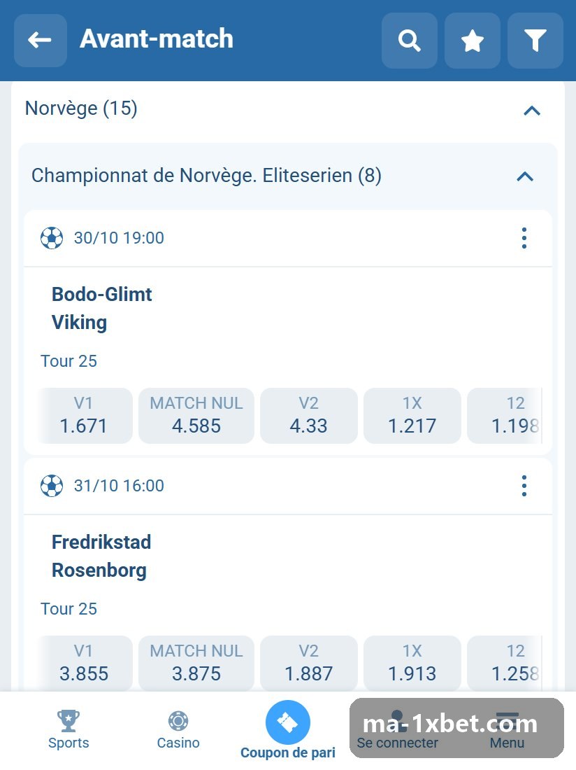 Norway. Eliteserien: مباريات الدوري النرويجي في قائمة ما قبل المباراة