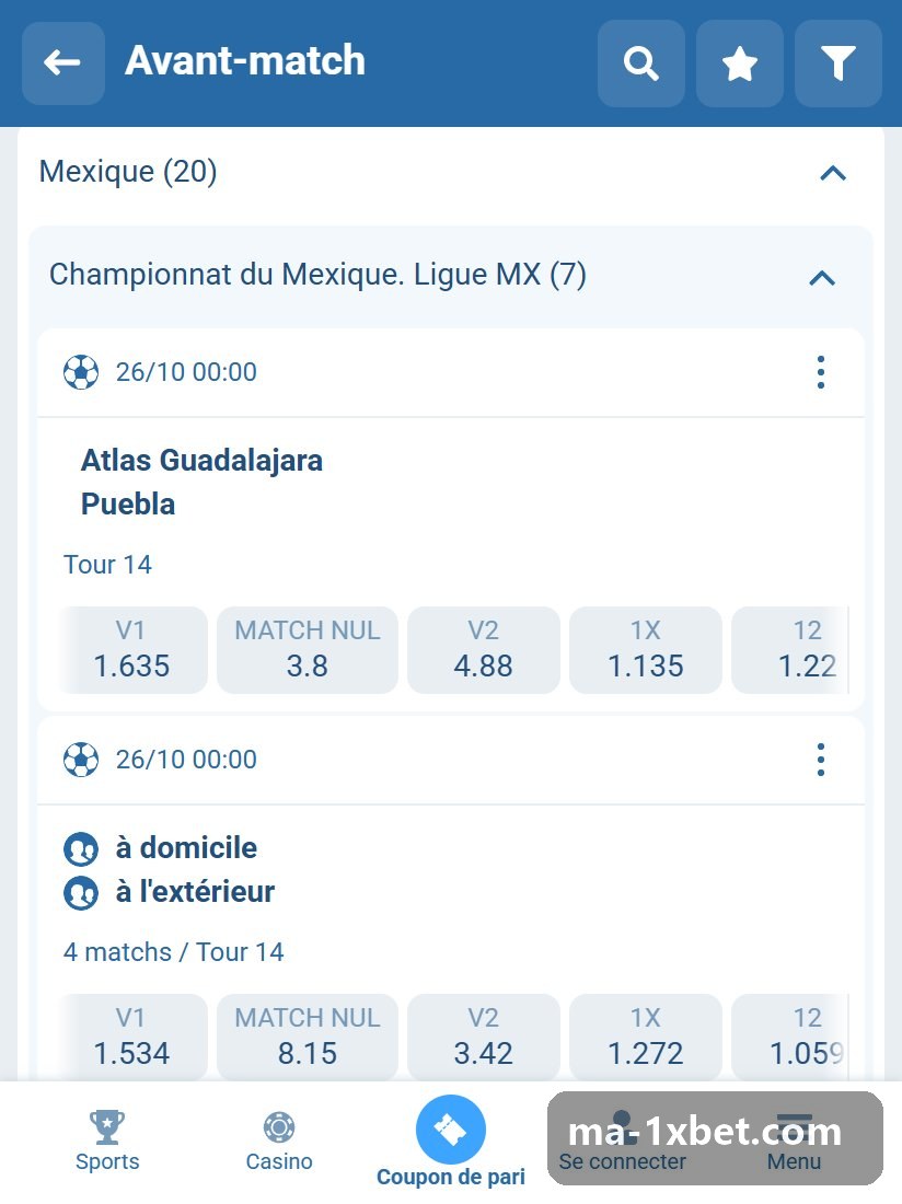 Championnat du Mexique. Ligue MX : matchs de la Liga MX dans la ligne