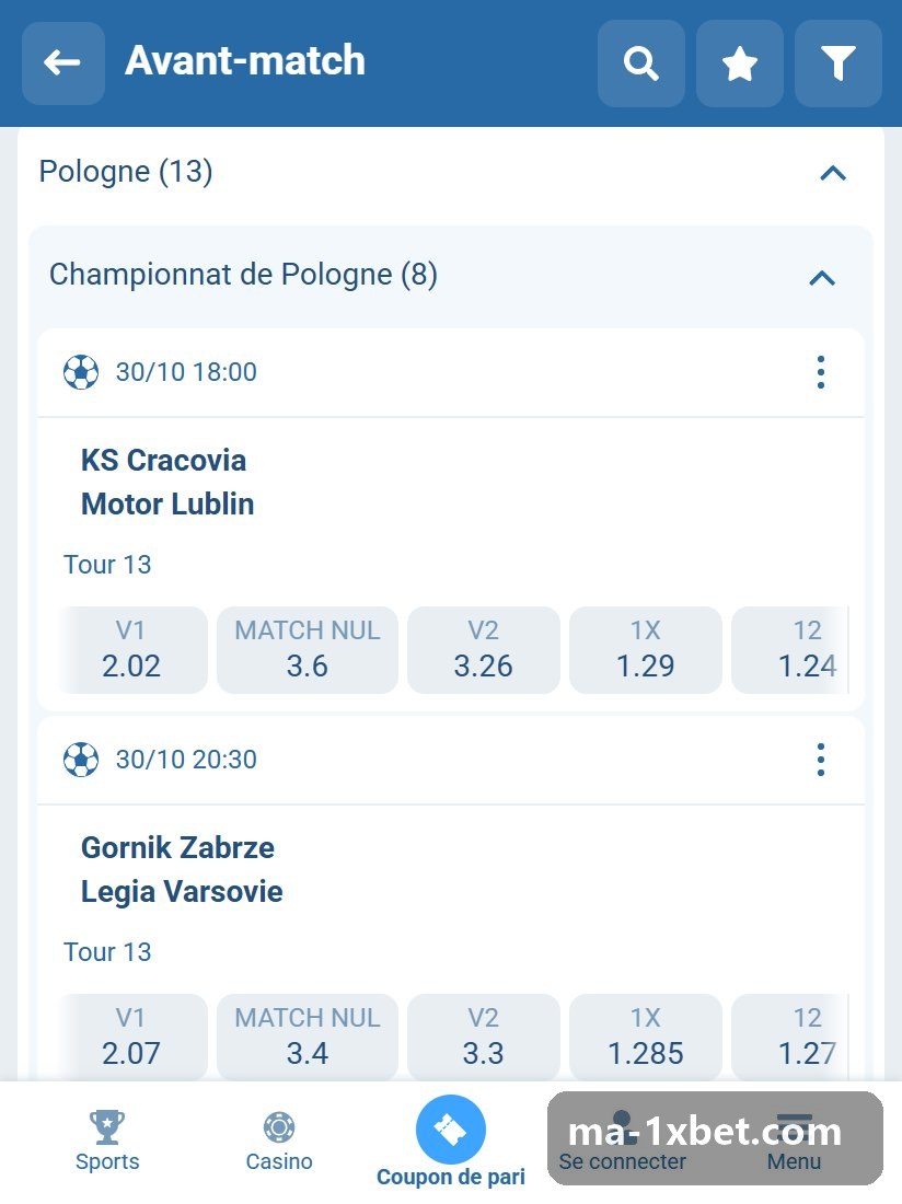 Poland. Ekstraklasa: Polish Ekstraklasa games in the line
