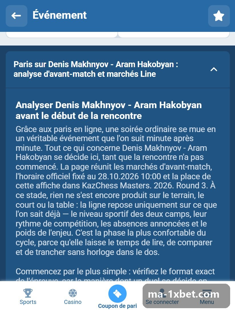Denis Makhnyov - Daniil Dubov: text area below the markets on the game page
